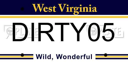 DIRTY05 West Virginia License Plate
