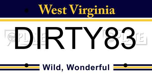 DIRTY83 West Virginia License Plate