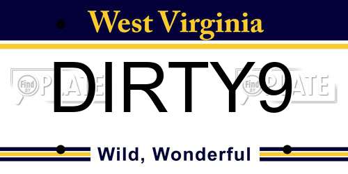 DIRTY9 West Virginia License Plate
