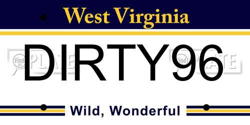 DIRTY96 West Virginia License Plate