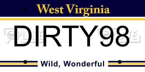 DIRTY98 West Virginia License Plate