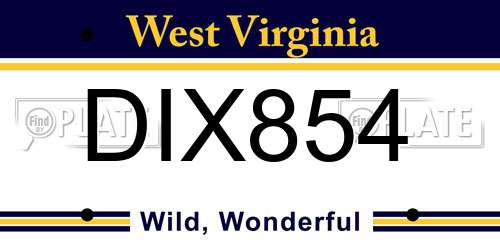 DIX854 West Virginia License Plate
