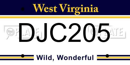 DJC205 West Virginia License Plate