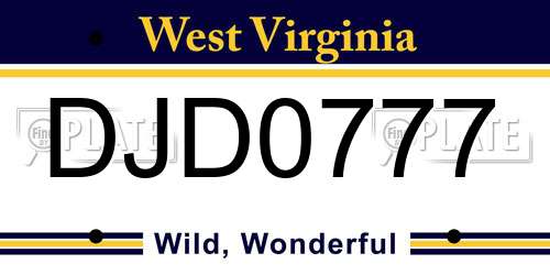 DJD0777 West Virginia License Plate