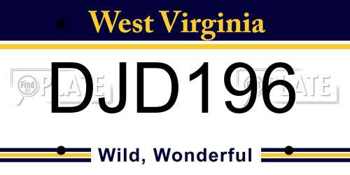 DJD196 West Virginia License Plate