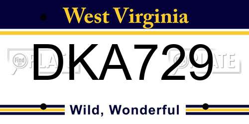 DKA729 West Virginia License Plate