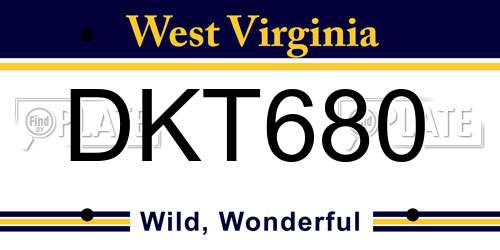 DKT680 West Virginia License Plate