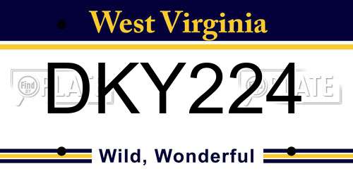 DKY224 West Virginia License Plate