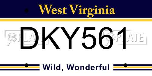 DKY561 West Virginia License Plate