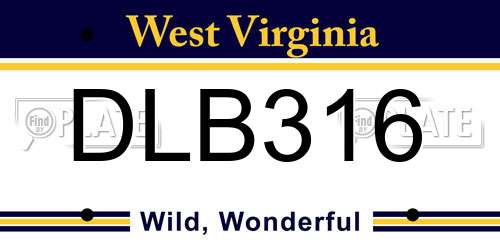 DLB316 West Virginia License Plate