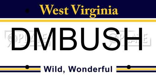 DMBUSH West Virginia License Plate