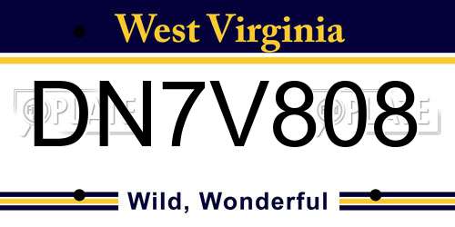 DN7V808 West Virginia License Plate