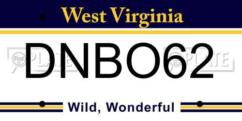 DNBO62 West Virginia License Plate