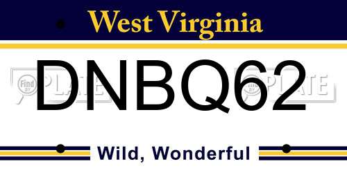 DNBQ62 West Virginia License Plate