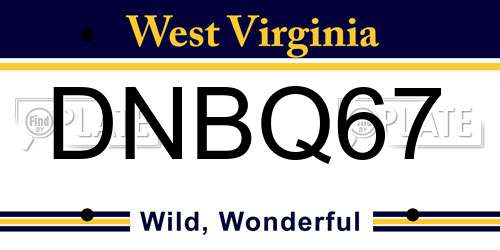 DNBQ67 West Virginia License Plate
