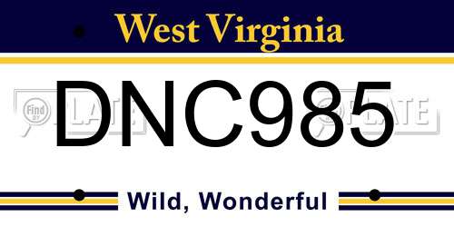 DNC985 West Virginia License Plate