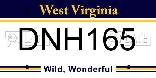DNH165 West Virginia License Plate