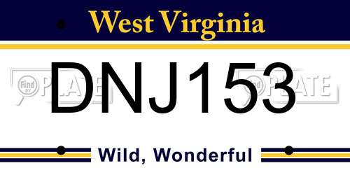 DNJ153 West Virginia License Plate