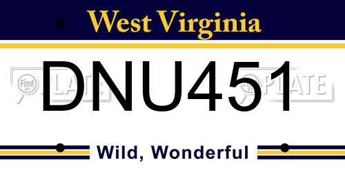 DNU451 West Virginia License Plate