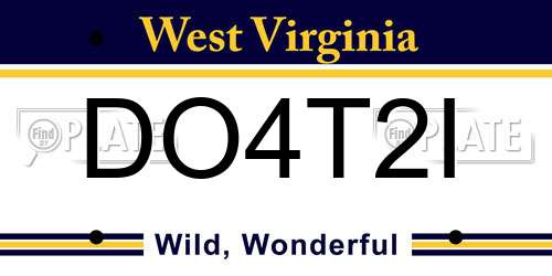 DO4T2I West Virginia License Plate