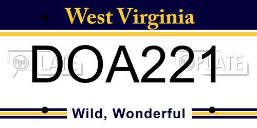 DOA221 West Virginia License Plate