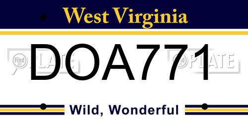 DOA771 West Virginia License Plate