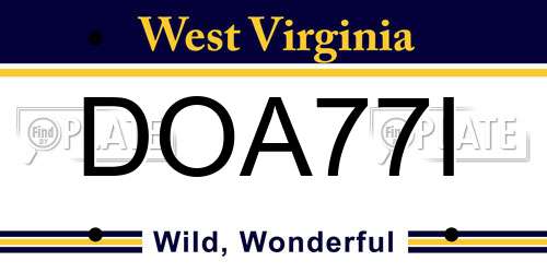 DOA77I West Virginia License Plate