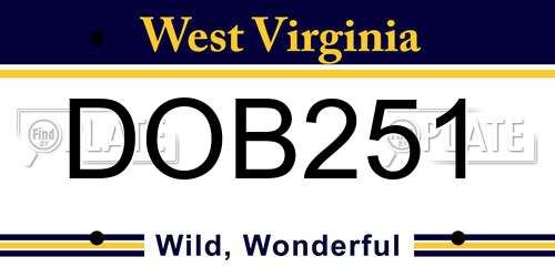DOB251 West Virginia License Plate