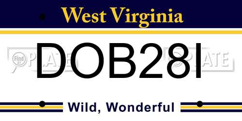 DOB28I West Virginia License Plate