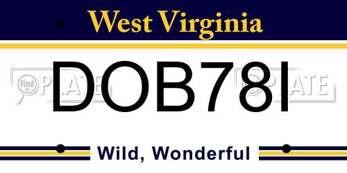 DOB78I West Virginia License Plate
