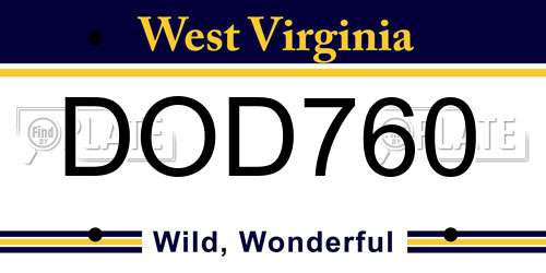 DOD760 West Virginia License Plate