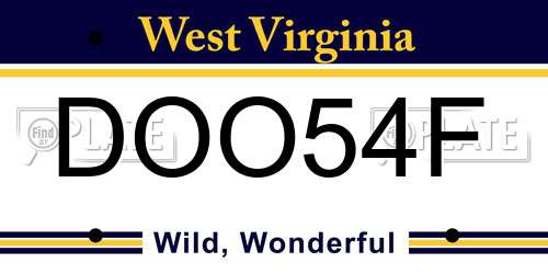 DOO54F West Virginia License Plate