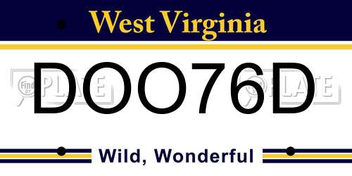 DOO76D West Virginia License Plate