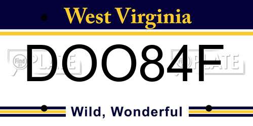 DOO84F West Virginia License Plate