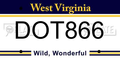 DOT866 West Virginia License Plate