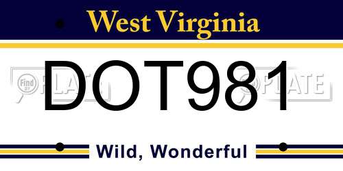 DOT981 West Virginia License Plate