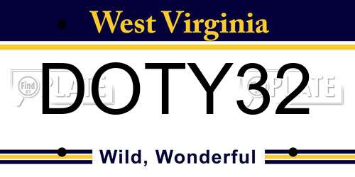 DOTY32 West Virginia License Plate
