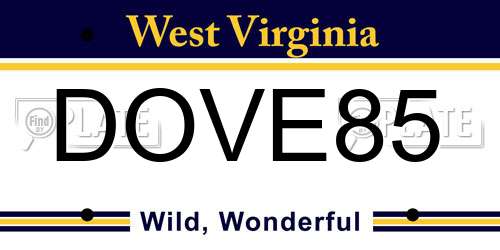 DOVE85 West Virginia License Plate