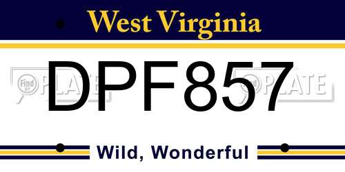 DPF857 West Virginia License Plate