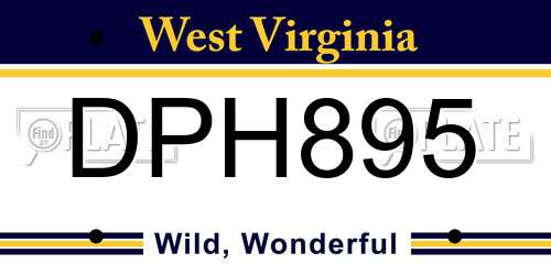 DPH895 West Virginia License Plate