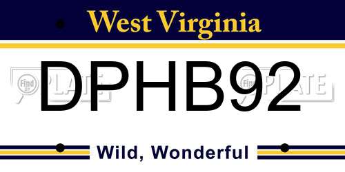 DPHB92 West Virginia License Plate