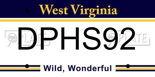 DPHS92 West Virginia License Plate