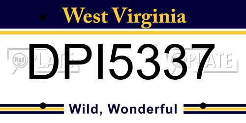 DPI5337 West Virginia License Plate