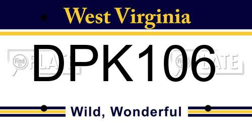 DPK106 West Virginia License Plate