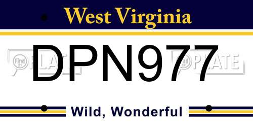 DPN977 West Virginia License Plate