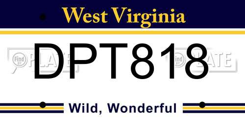 DPT818 West Virginia License Plate