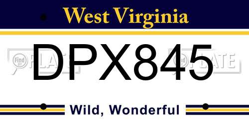 DPX845 West Virginia License Plate