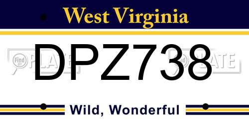 DPZ738 West Virginia License Plate