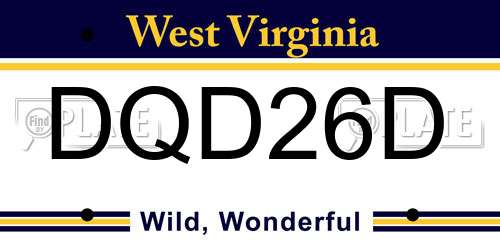 DQD26D West Virginia License Plate