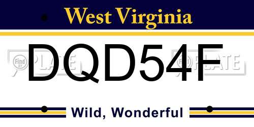 DQD54F West Virginia License Plate